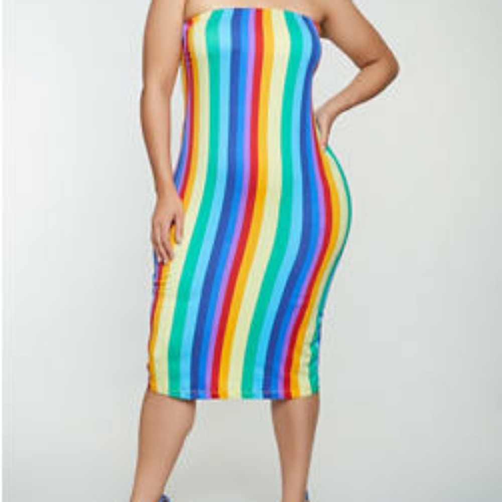 Plus Size Striped Tube Dress